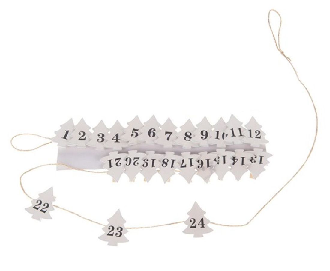 Adventskalenderklammergirland WEISS 30469 Zahlen 1-24 Baum: 4x4,5cm Klammer:3,5 cm