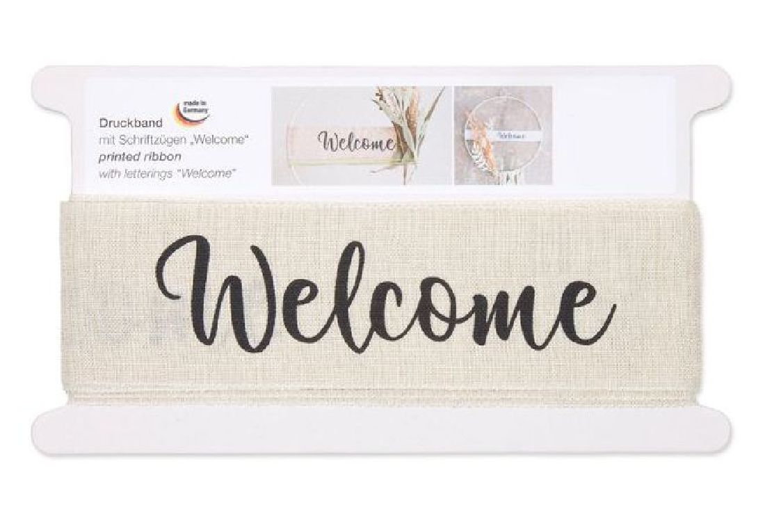 Band mit Schriftzug WELCOME creme-schwarz B:60mm L:4,7m 15 Schriftzüge