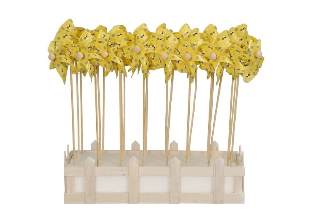 Windrad mit Biene gelb Windmühle zum Stecken Ø9cm + Holzstab