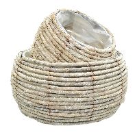 Pflanzkorb Leaf S/2 beige 44 055 rund Ø18xH12cm + Ø27xH13cm