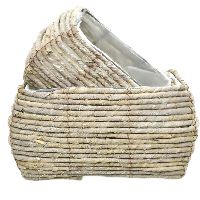 Pflanzkorb Leaf S/2 beige 44 075 eckig 22x13xH11cm + 28x19xH13c
